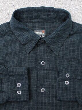 Royal Robbins Shirt Mens Large Green Plaid Modal Rayon/Poly Long Sleeve Button